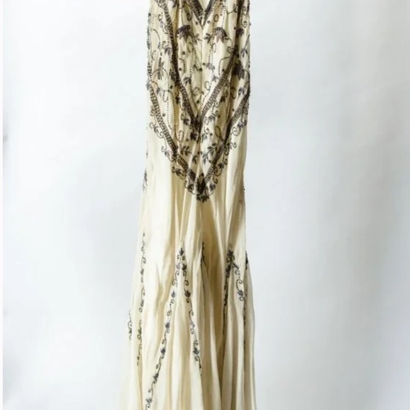 Vintage 90’s 100% Silk Beaded Dress Silk Slip Dress Backless White Gown Prom Y2K - Picture 9 of 16